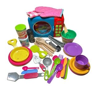 Toy Kitchen Interactive Microwave & Accessory with 41 pcs Kids Pretend Play Lot